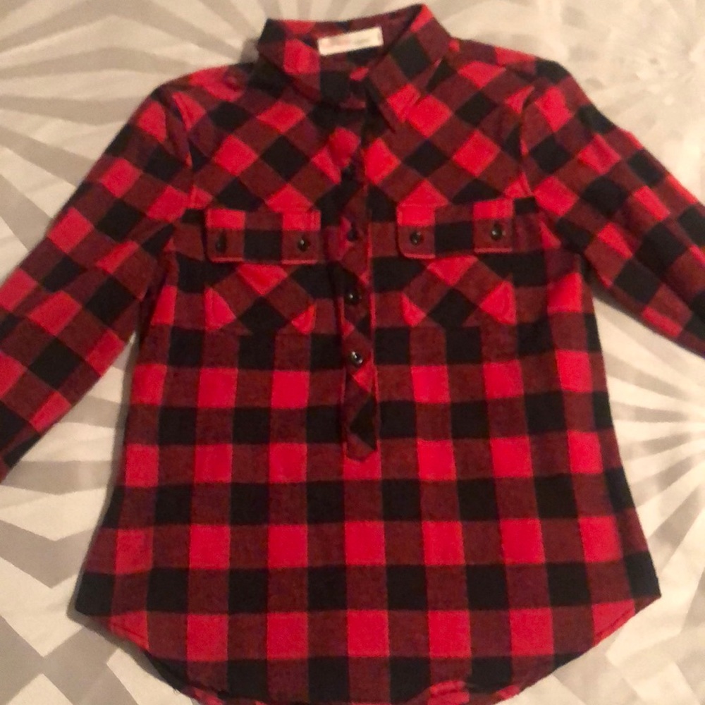 Red and Black Plaid Flannel Top